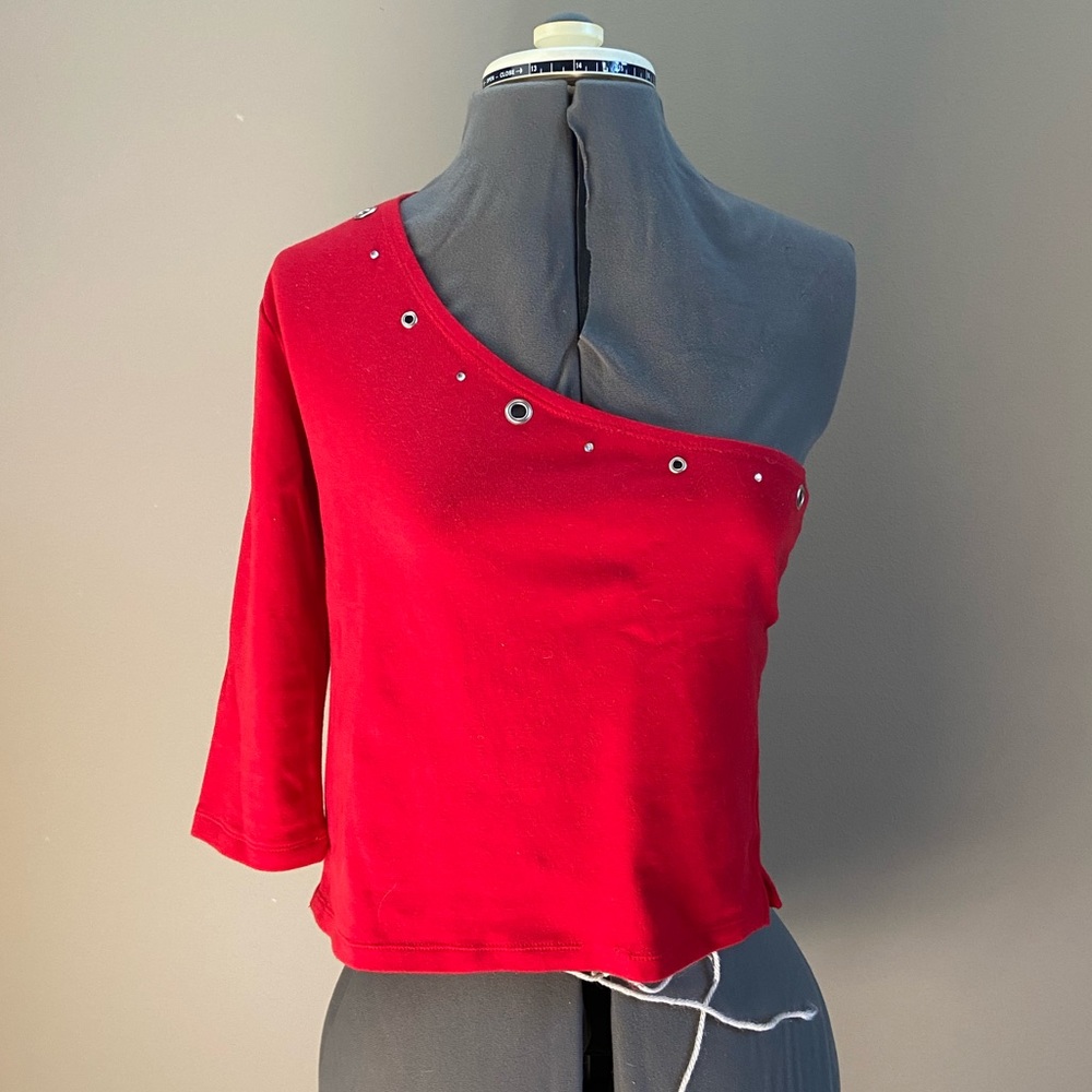 Retro one shoulder 3/4 sleeve top